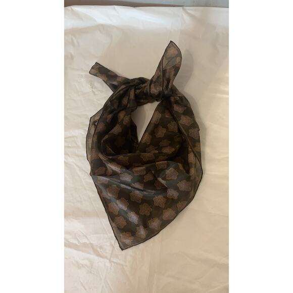 ROBERT TALBOTT Fine Silk Scarf Printed in Italy  - Brown / Blu - Semi Sheer - Picture 9 of 11